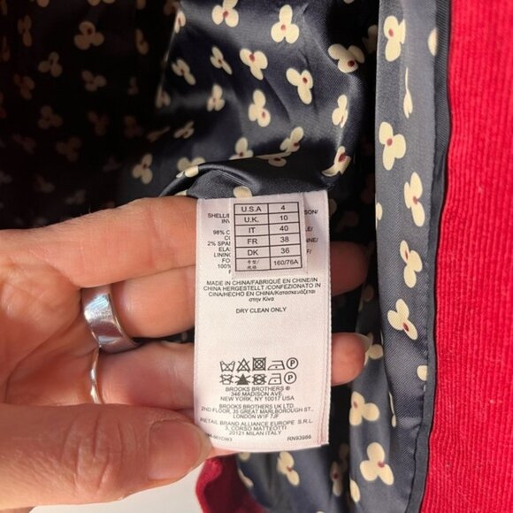 Brooks Brothers 346 Corduroy Blazer Red Fitted Buttoned Floral Lined Womens Sz 4 - Picture 9 of 11